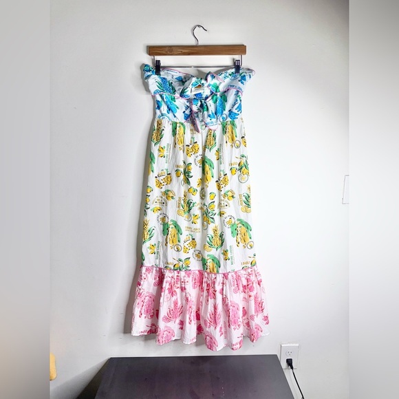 Farm Rio Anthropologie Tiered Cutout Cover-Up Midi Dress Tube Smocked - Picture 4 of 12